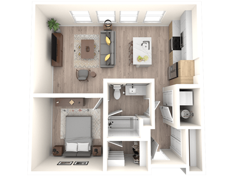 Floor plan for 1 bed, 1 bath, 680 sqft